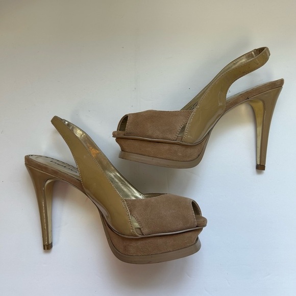 BEBE/high heel shoes/Zahara style/sueded front Patton leather/size 8 - Picture 5 of 8